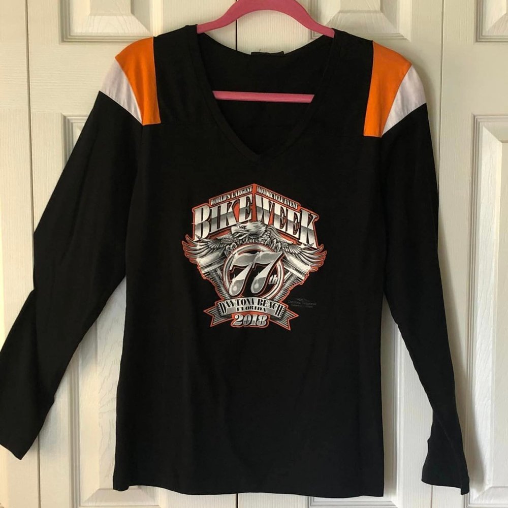 Size XL 2018 Bike Week Black/Orange V-Neck Long Sleeve Tee